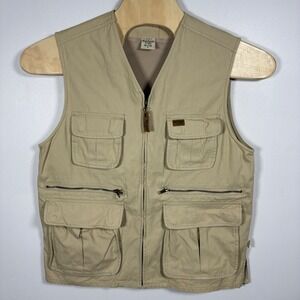 Rainforest Cafe Mens Khaki Cotton Canvas Multi Pocket Fishing Utility Vest